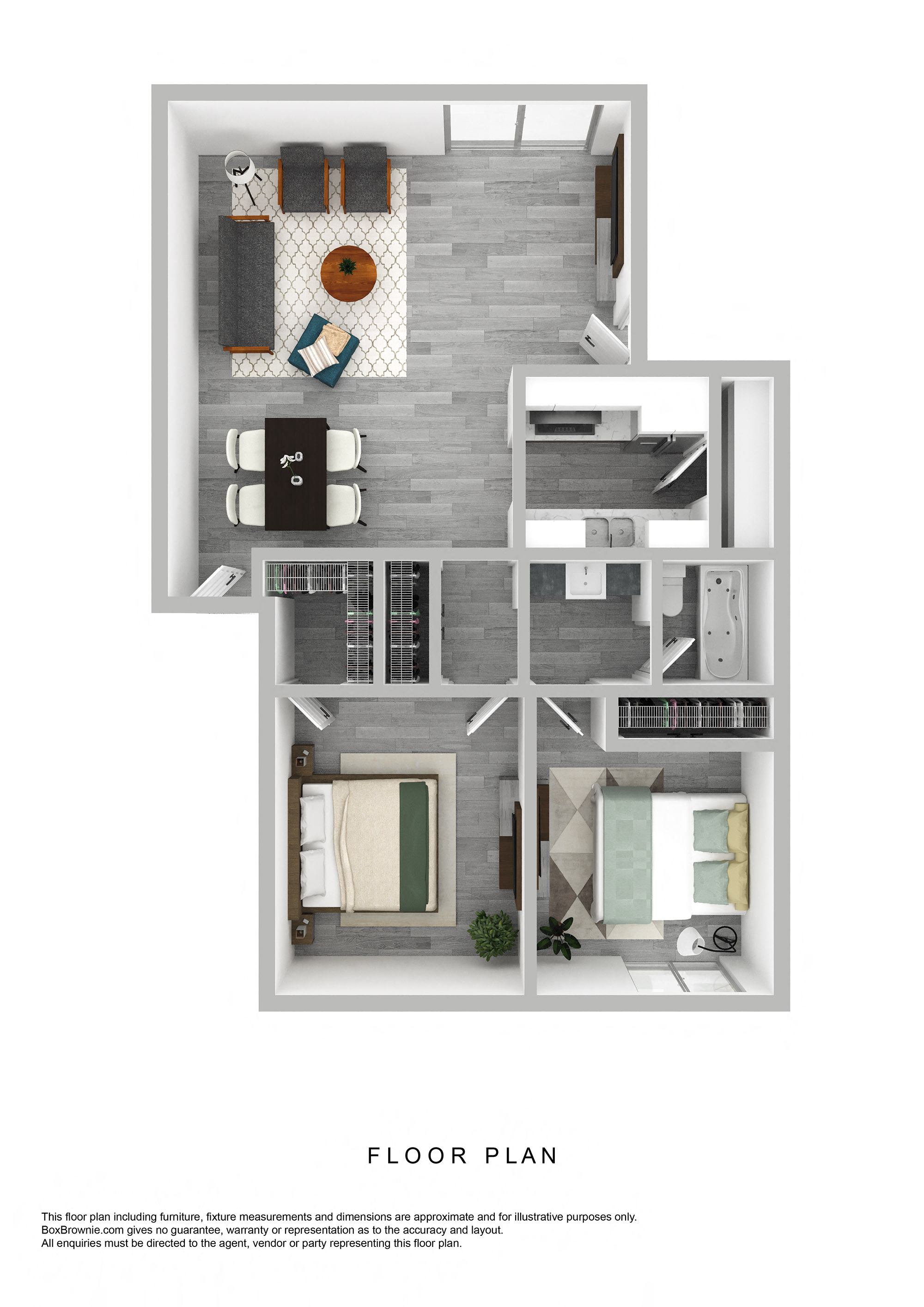 Floor plan for 2 beds, 1 bath, 914 sqft